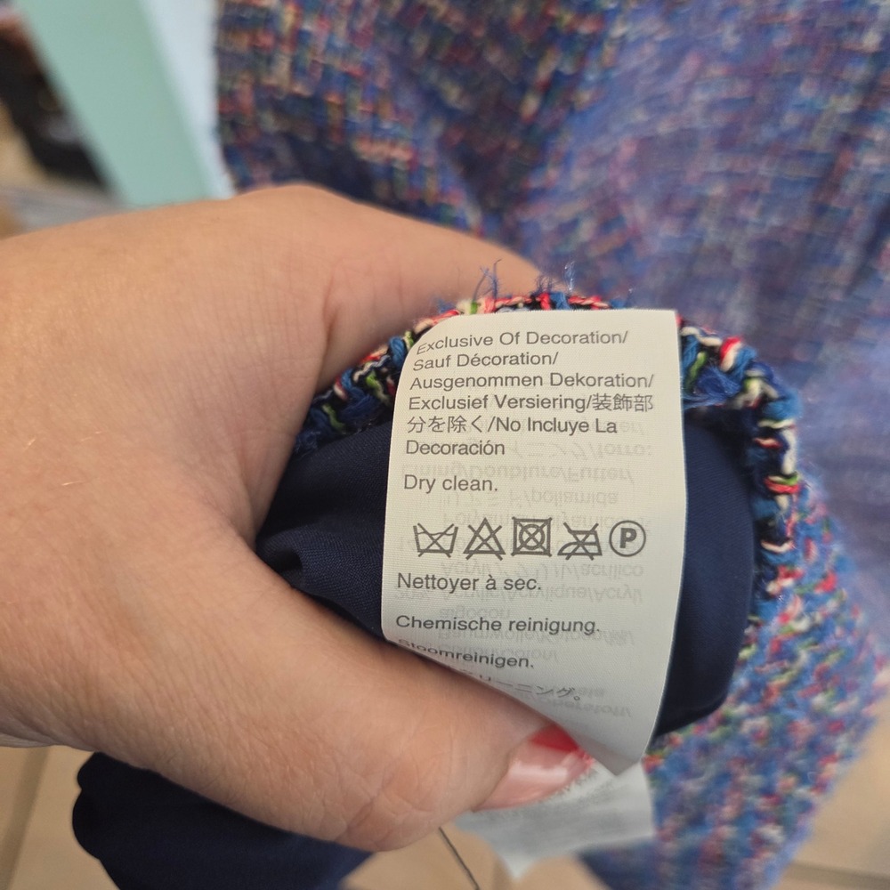 J.Crew Italian Fabric Tweed Mock Neck Sheath Dress Blue Multi 12T Tall Preppy - Picture 7 of 8